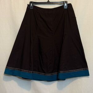 E-107 RB Collection Brown & Blue A-line MIDI Skirt Size 6